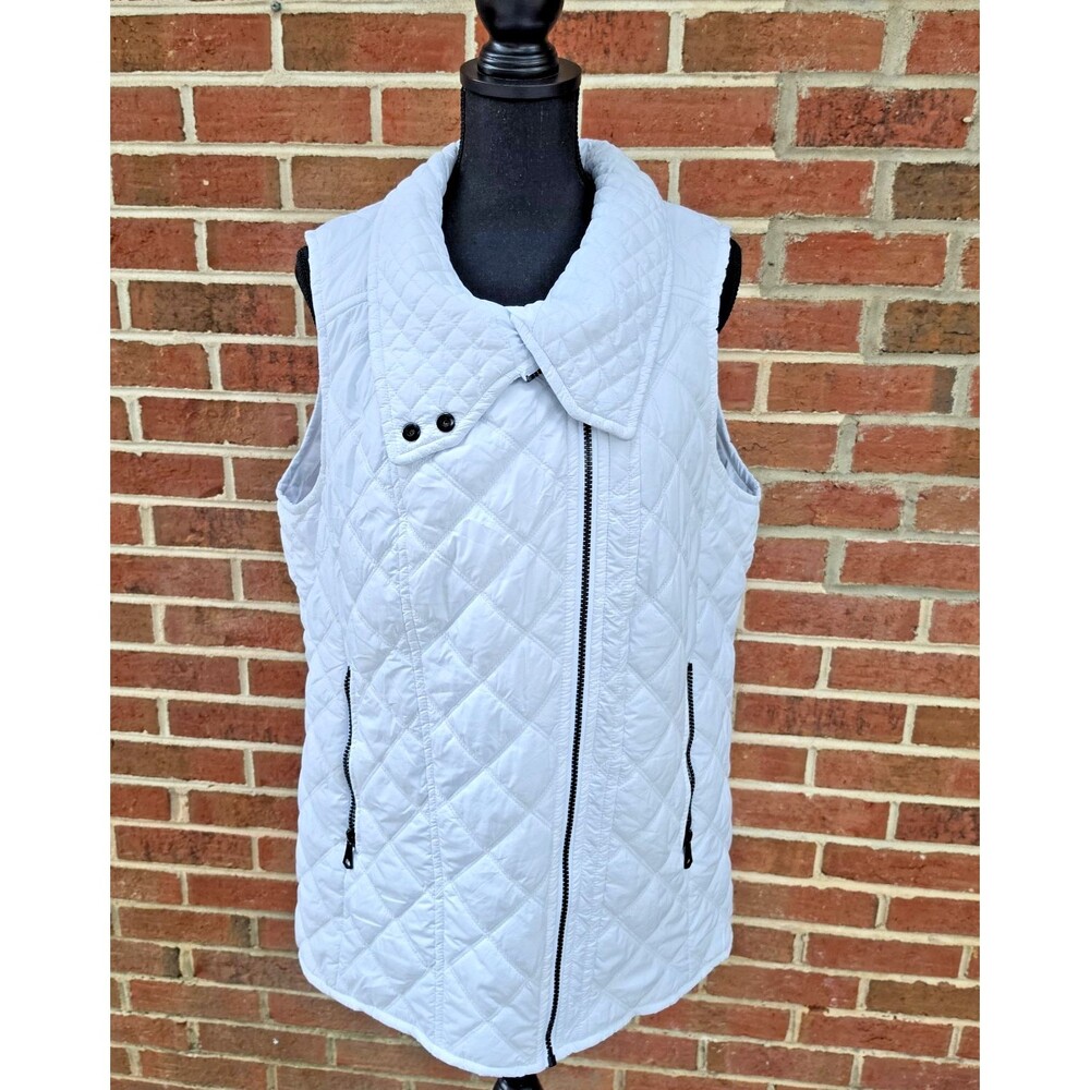 Andrew Marc White Womens XL Diamond Quilted Asymmetrical Puffer Vest